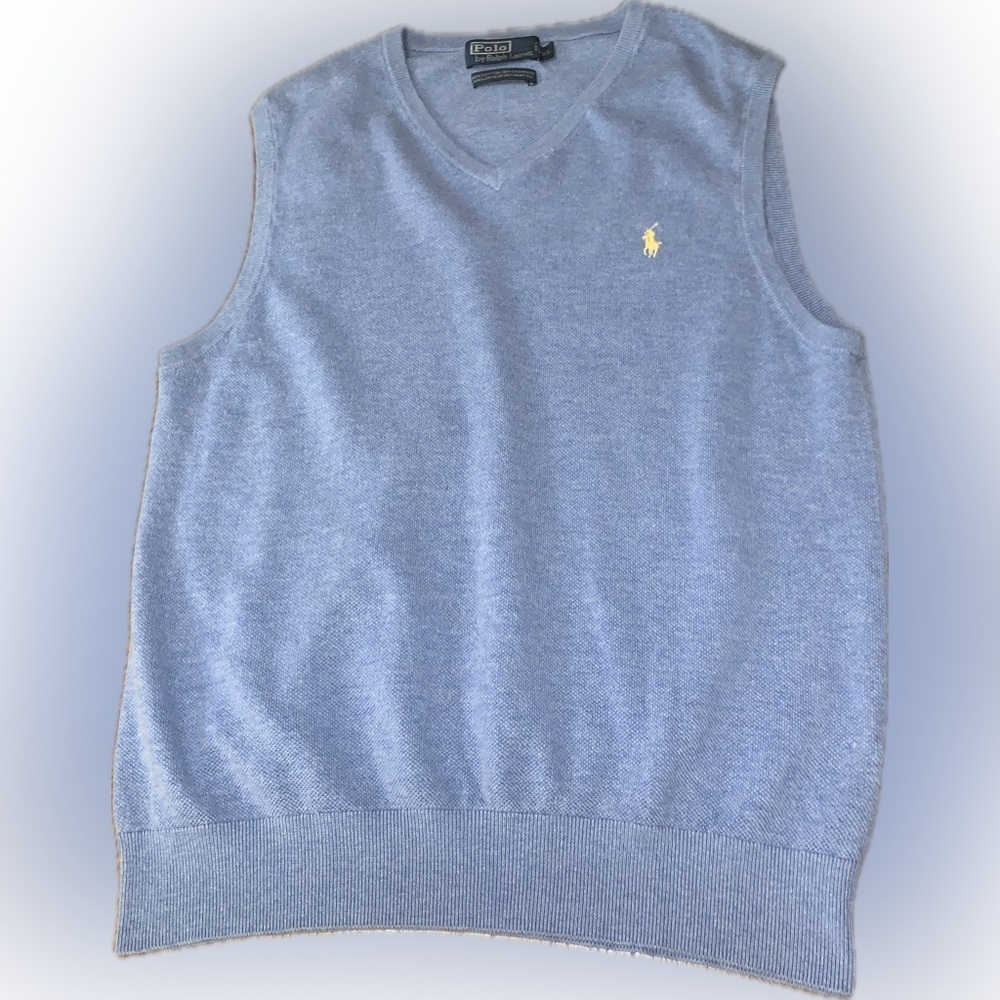 Ralph Lauren Cashmere Cotton Light Blue V-Neck Knit Sweater Vest XL
